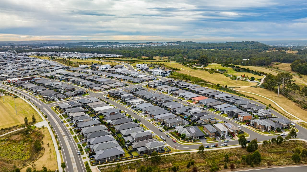 Aerial view of new housing estate development in Queensland