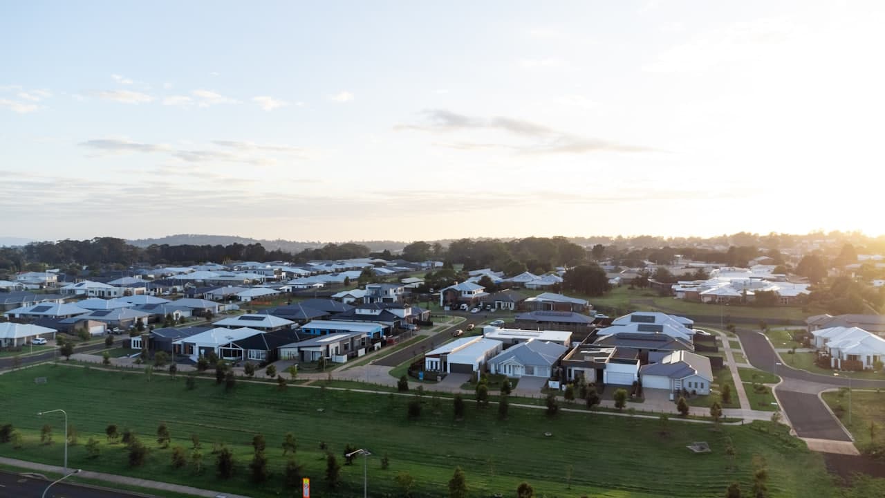 Aerial view of suburban housing estate in South East Queensland